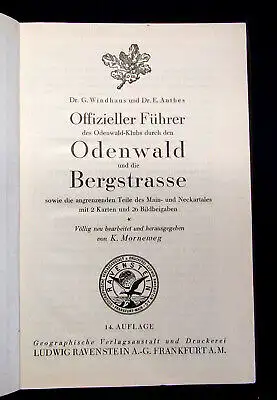 Windhaus, Anthes Offizieller Führer durch den Odenwald 1926 Guide Reiseführer mb