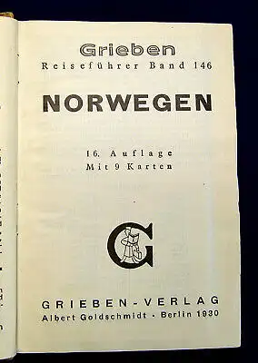 Grieben Reiseführer Bd 146 Norwegen 1930  Guide Führer Reiseführer Ortskunde mb