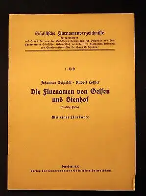 Löffler 1.Heft Die Flurnamen von Oelsen und Bienhof 1900 Mit 1 Flurkarte js