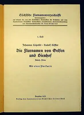 Löffler 1.Heft Die Flurnamen von Oelsen und Bienhof 1900 Mit 1 Flurkarte js