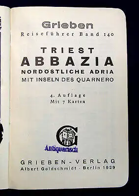 Grieben Reiseführer Bd 140 Triest Abbazia 1929 Guide Führer Reiseführer mb