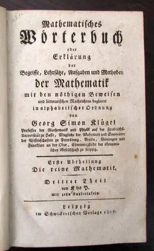 Klügel Mathematisches Wörterbuch 5 Bde.+ 1 Supplementbd. 1803 Methoden js