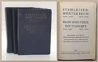 Verein Dt. Eisenhüttenleute Stahleisen-Wörterbuch 3 Bd 1958 Deutsch-Englisch xz