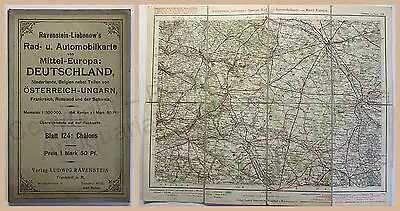 Ravenstein-Liebenows Rad- & Automobilkarte Chalons Frankreich um 1910 Landkarte