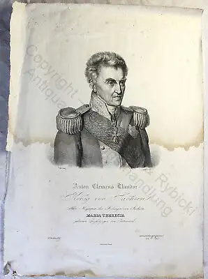 Vogel Bendixen Lithografie Porträt Anton Clemens Theodor König von Sachsen 1827