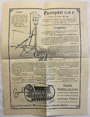 Originial Werbeblatt Landwirt. Maschinenhalle Liebertwolkwitz Pumpen Eisele 1909