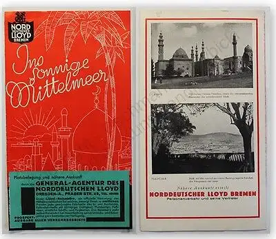 Prospekt Ins sonnige Mittelmeer 1930 Norddeutscher Lloyd Reisebroschüre sf