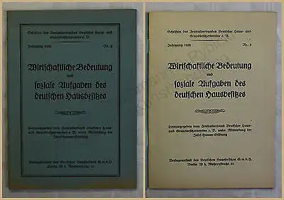 Wirtschaftliche Bedeutung & soziale Aufgaben des deutschen Hausbesitzes 1936 xy