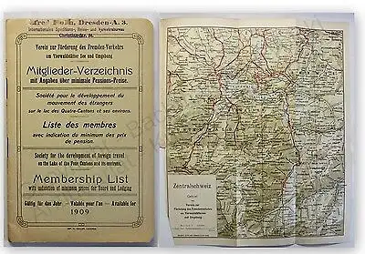 Prospekt Mitglieder Verzeichnis mit Angaben über minimale Pensionspreise 1909 sf