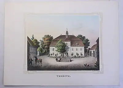 kolorierte Lithografie Thumitz Poenicke Schlösser & Rittergüter um 1855 Sachsen 1