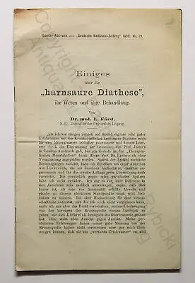 Fürst Einiges über die harnsaure Diathese 1890 Medizin Neigung zur Erkrankung xz