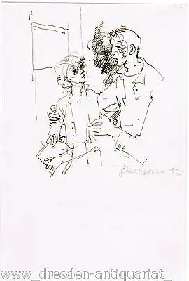 Gitta Kettner Federzeichnung Vater und Tochter 1993 Schülerin von Max Schwimmer
