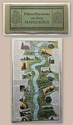 Suder Führer-Panorama vom Rhein Mainz-Köln um 1900 farbige Karte Rheinlauf xy