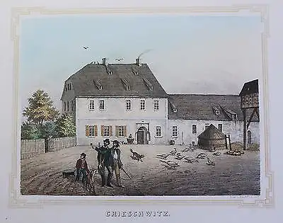 kolorierte Lithografie Crieschwitz Poenicke Schlösser & Rittergüter um 1855 xz