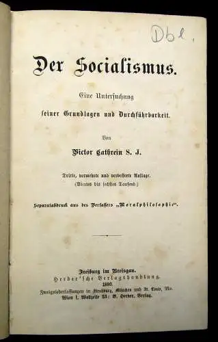 Cathrein Der Socialismus 1890 Geschichte Gesellschaft mb