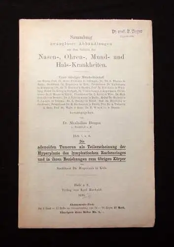 Bresgen Sammlung Abhandlungen Nasen-, Ohren-, Mund- und Hals-Krankheiten 1895