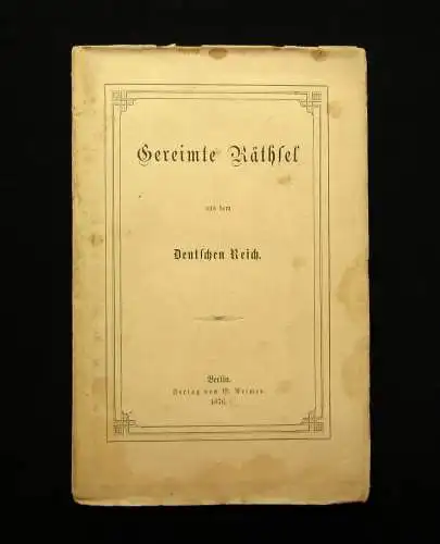 Pfizer Gereimte Räthsel aus dem deutschen Kaiserreich 1876 Geschichte mb