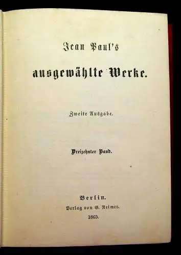 Jean Paul´s ausgewählte Werke 16 Bde. in 8 komplett 1865 Gesamtausgabe Literatur