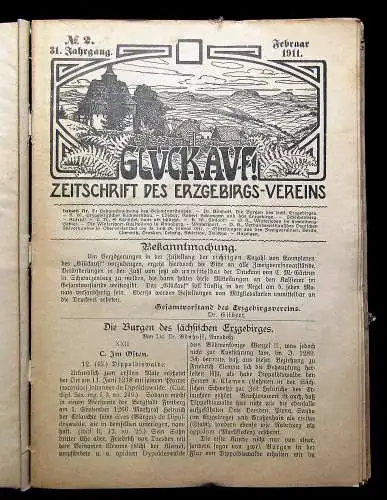 Kabisch 12 Hefte Glückauf Zeitschrift des Erzgebirgsvereins 31. Jhg. 1911 mb