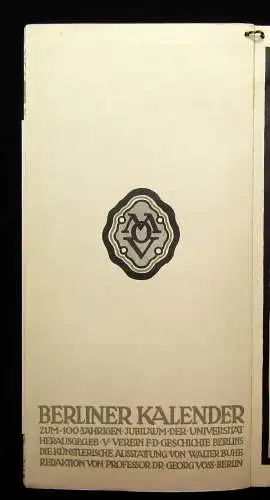 Berliner Kalender 1911 herausgeg. zur 100jäh. Jubelfeier d Berliner Universität