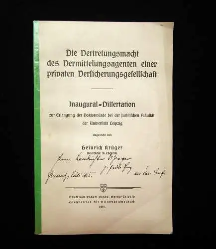 Krüger Die Vertretungsmacht des Vermittelungsagenten 1915 Gesellschaft mb