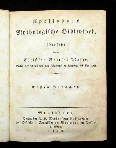 Tafel, Moser Griechische Prosaiker Apollodors Mythologische Bibliothek 1828 mb