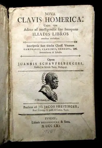 Breitinger Nova Clavis Homerica Cujus ope Aditus ad intelligendos fine 1761 js