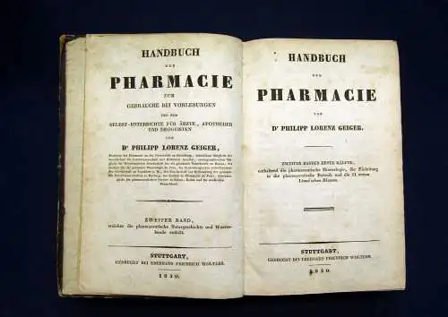 Geiger Handbuch der Pharmacie 1. Hälfte vom 2. Band 1830 Medizin Apotheker mb