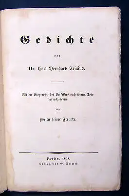 Trinius Gedichte Biographie de Verfassers 1848 Belletristik Gedichte js