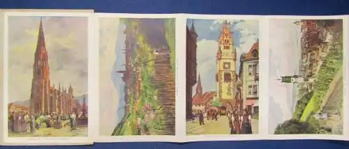 Malerische Ansichten v. Freiburg i. Breisgau Leporello von 125 cm Länge js