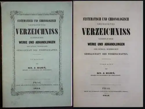 Hanus Verzeichniss der Werke & Abhandlungen Gesellschaft der Wissenschaft 1854