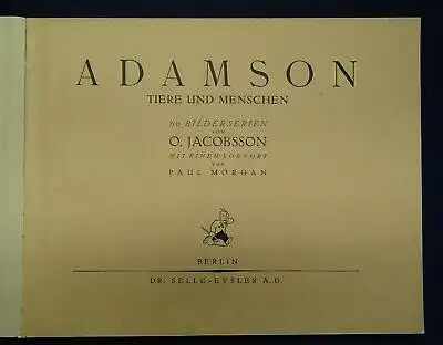 Jacobsson Adamson Tiere und Menschen 1928 Illustriert Erzählungen Literatur  js