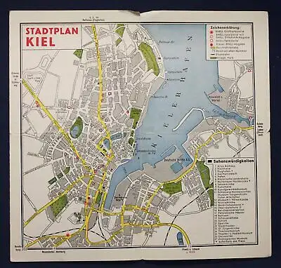 Original Prospekt Shell Stadtkarte Nr. 25 Kiel um 1930 Ortskunde Reise sf