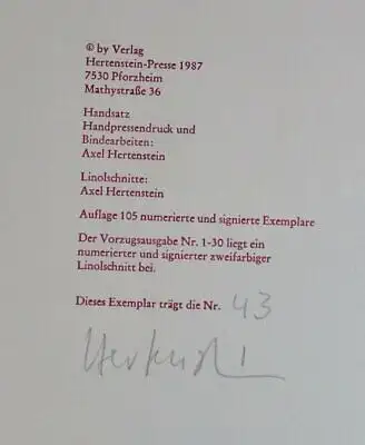 Alexander Merz Armes Land 1987 Hertenstein-Presse Exemplar 30 von 105 sf