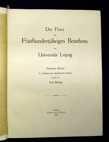 Binding Die Feier des Fünfhundertjährigen Bestehens der Universität Leipzig 1910