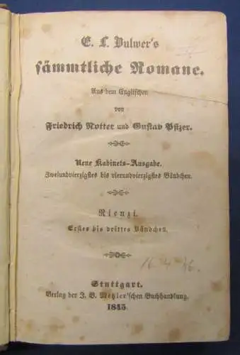 Bulwer`s sämmtliche Romane Bd.1-7 und Bd. 1-7 in 2 Büchern 1845 Kabinets-Ausg js