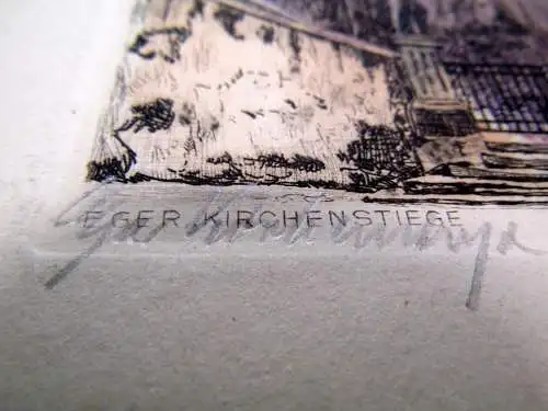 Eger/Cheb Farb- Radierung " Kirchenstiege " um 1920 signiert unten r. Kunst