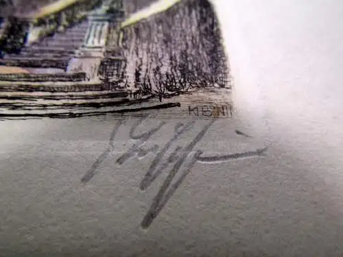 Eger/Cheb Farb- Radierung " Kirchenstiege " um 1920 signiert unten r. Kunst