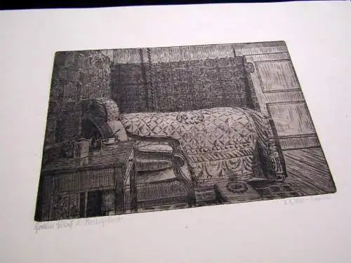 Heinz Gustav Weis Radierung "Goethes Schlaf- und Herbergszimmer " um 1920
