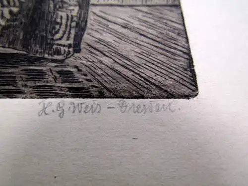 Heinz Gustav Weis Radierung "Goethes Schlaf- und Herbergszimmer " um 1920