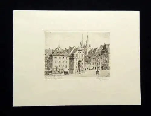 Eger/Cheb "Marktplatz" Radierung um 1920 signiert unten rechts Bezeichnung links