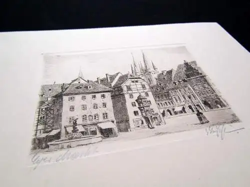 Eger/Cheb "Marktplatz" Radierung um 1920 signiert unten rechts Bezeichnung links