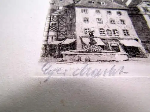 Eger/Cheb "Marktplatz" Radierung um 1920 signiert unten rechts Bezeichnung links