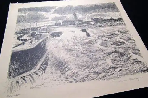 William Barring " Springflut am Meer " 1913 signiert unten r. auf Lithografie