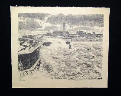 William Barring " Springflut am Meer " 1913 signiert unten r. auf Lithografie