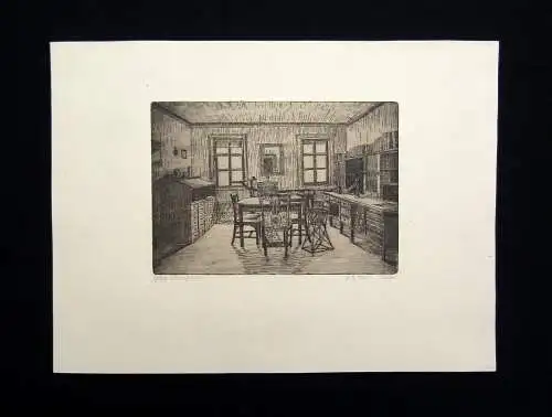 Heinz Gustav Weis Radierung "Goethes Arbeitszimmer" um 1820 ca.11 x 17 cm