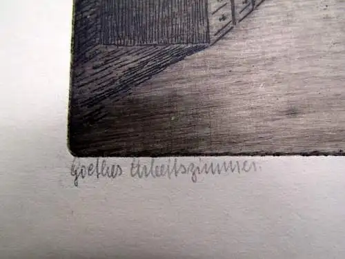 Heinz Gustav Weis Radierung "Goethes Arbeitszimmer" um 1820 ca.11 x 17 cm