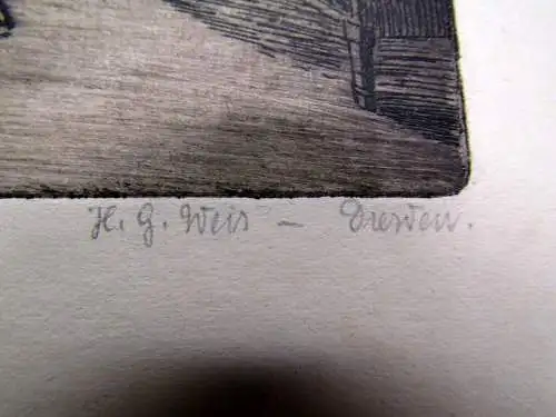 Heinz Gustav Weis Radierung "Goethes Arbeitszimmer" um 1820 ca.11 x 17 cm