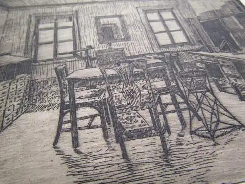 Heinz Gustav Weis Radierung "Goethes Arbeitszimmer" um 1820 ca.11 x 17 cm