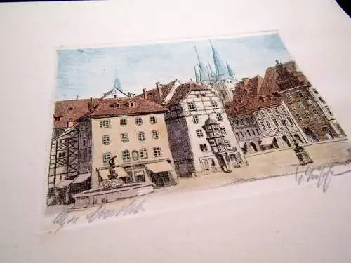 Eger/ Cheb "Marktplatz" Farbradierung um 1920 signiert unten r.
